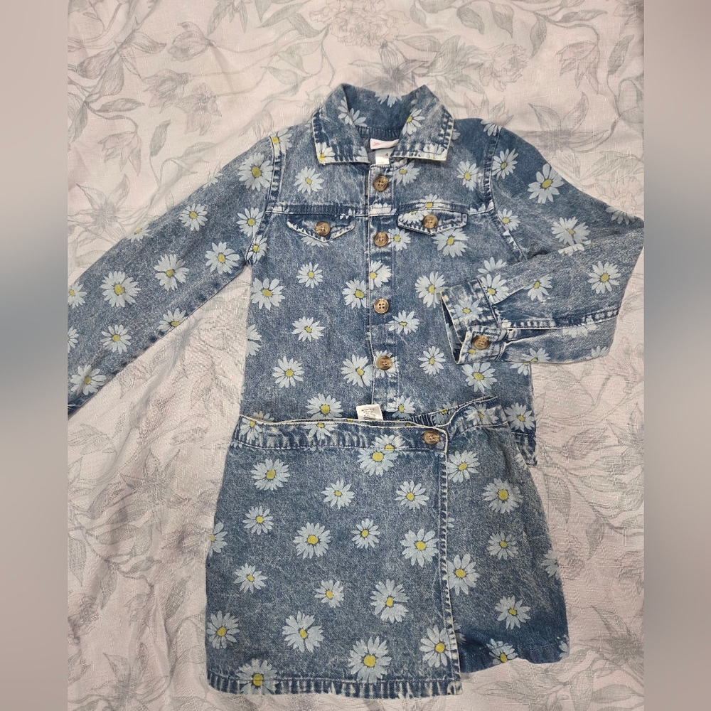 Girls' Daisy Print Denim Jacket And Short